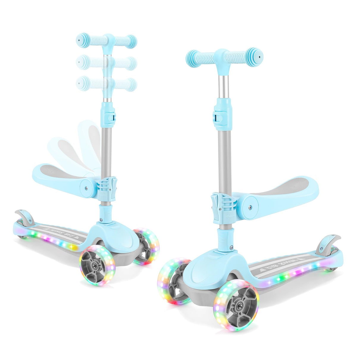 2 in 1 Kids Scooter with Seat, LED Light-Up Wheels, 4 Adjustable Heights K273