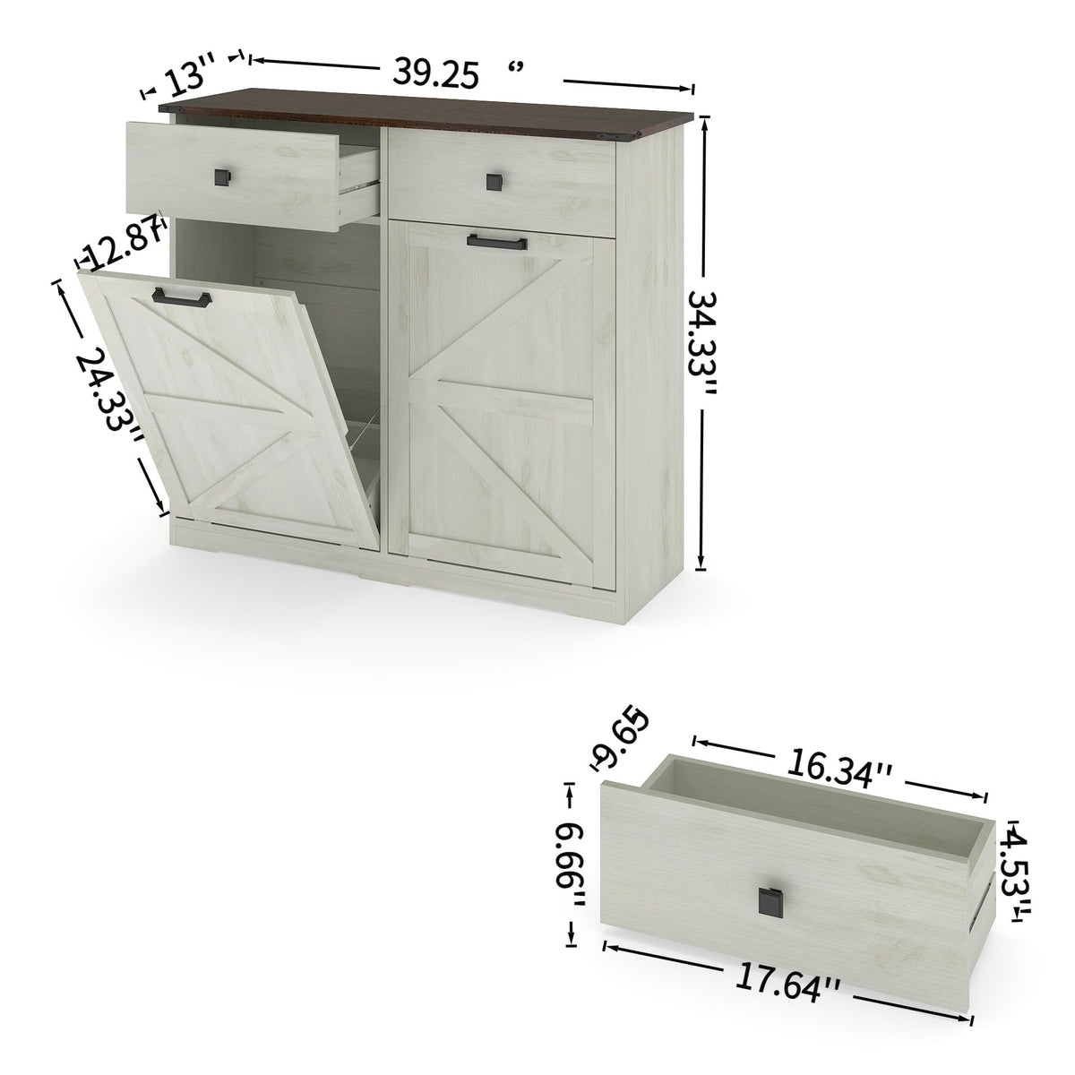 Double Tilt Out Trash Cabinet with Storage Drawers, Antique White K580