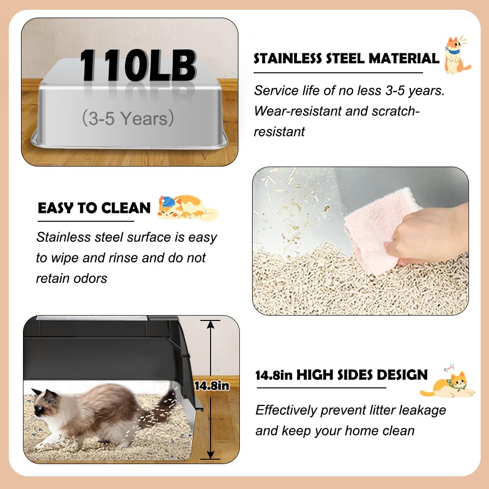 XL Stainless Steel Cat Litter Box with Lid S62609