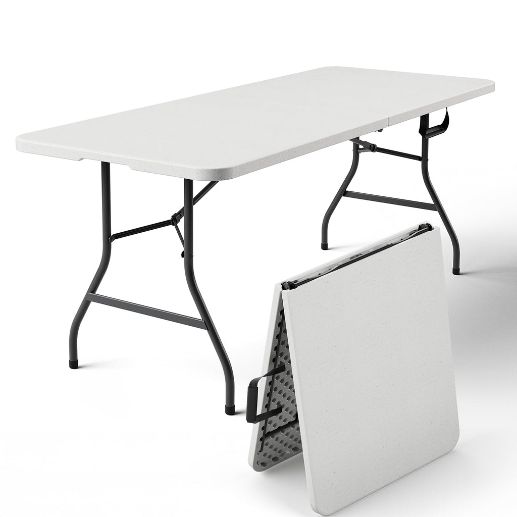 6FT Heavy Duty Plastic Folding Table with Steel Legs White L1243