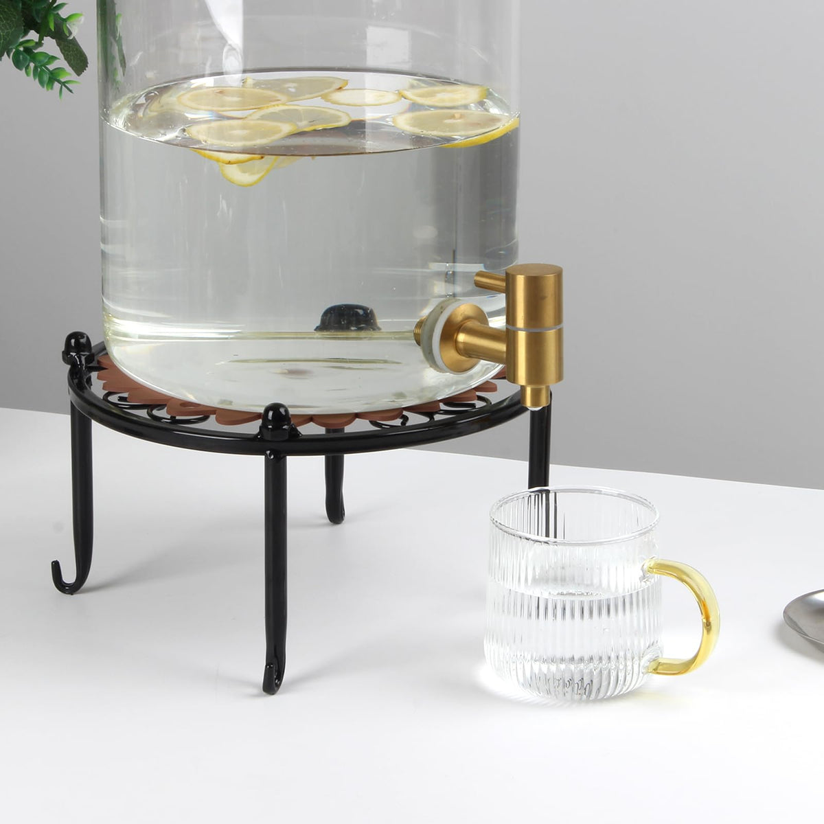 Black Metal Beverage Dispenser Stand, Max Diameter 8" Z967849