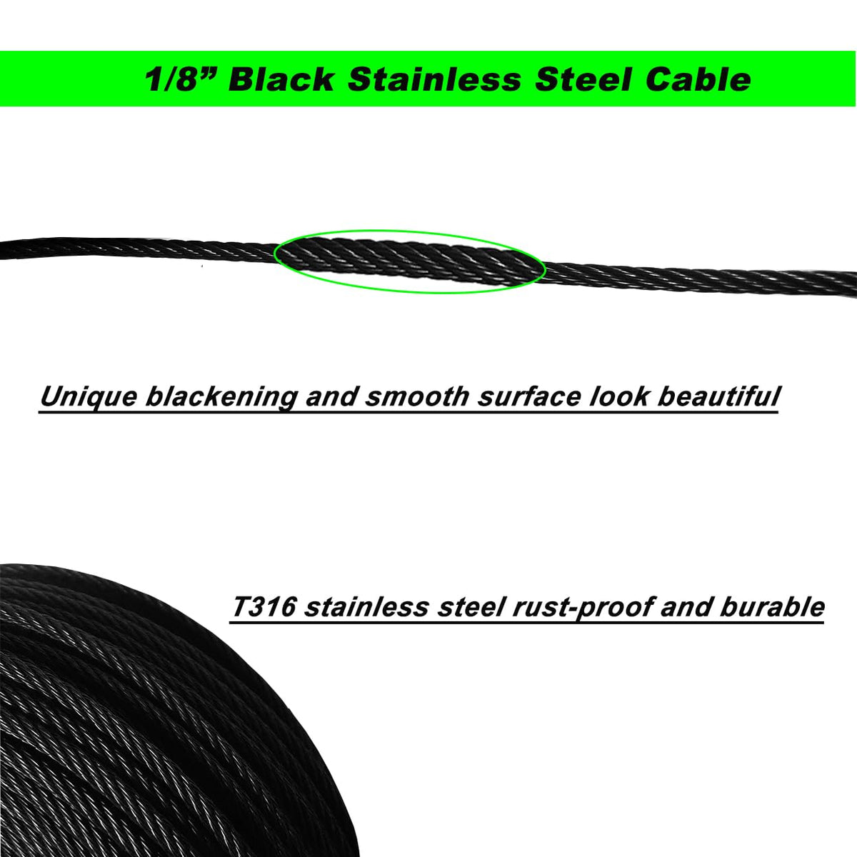 Black T316 Stainless Steel Wire Rope Z8181