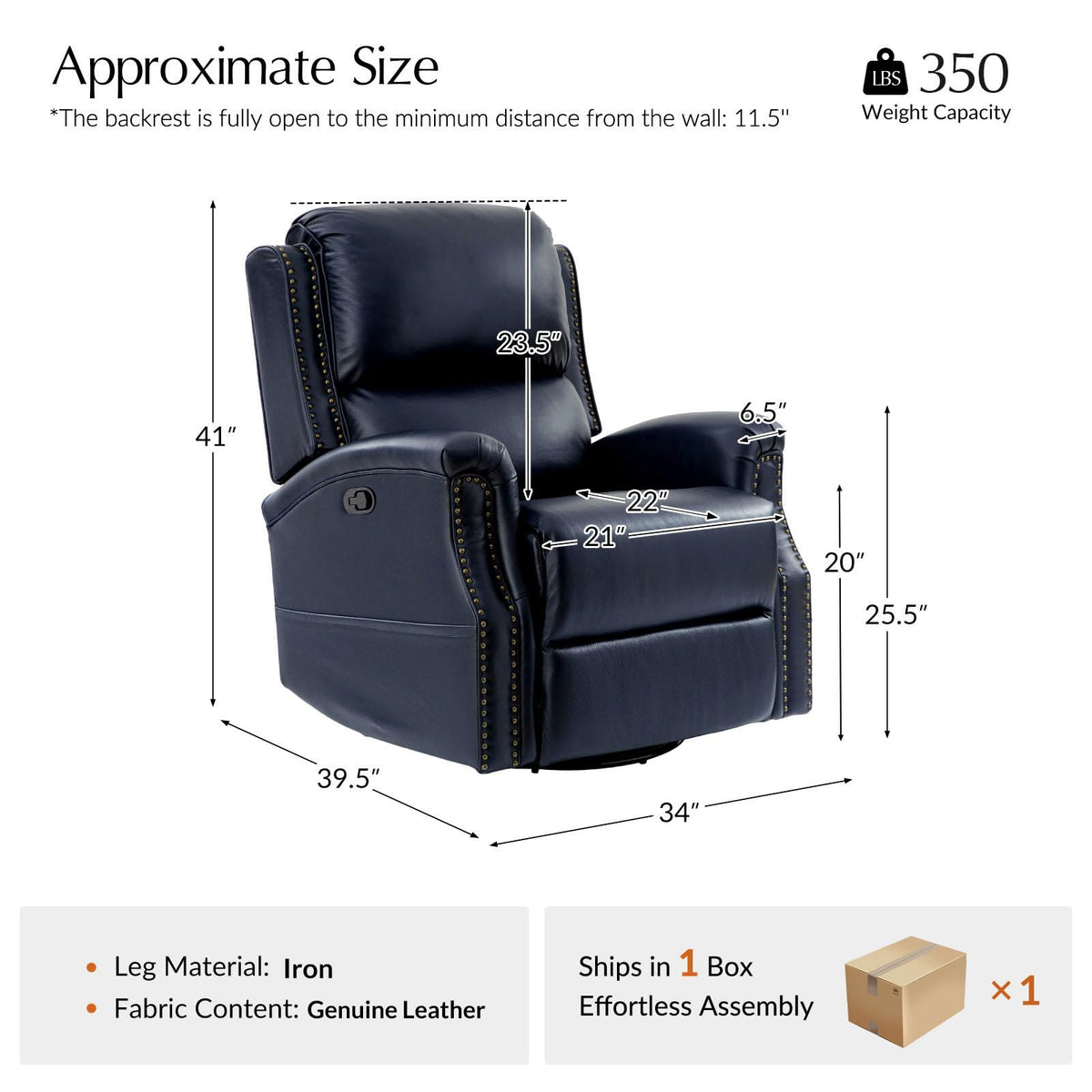 Navy Swivel Rocking Recliner F691052