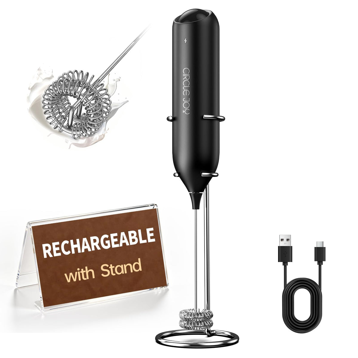 Rechargeable Handheld Milk Frother with Stand E3588