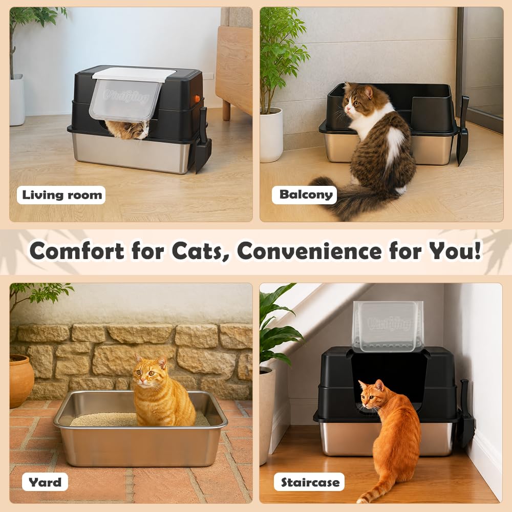 XL Stainless Steel Cat Litter Box with Lid S62609