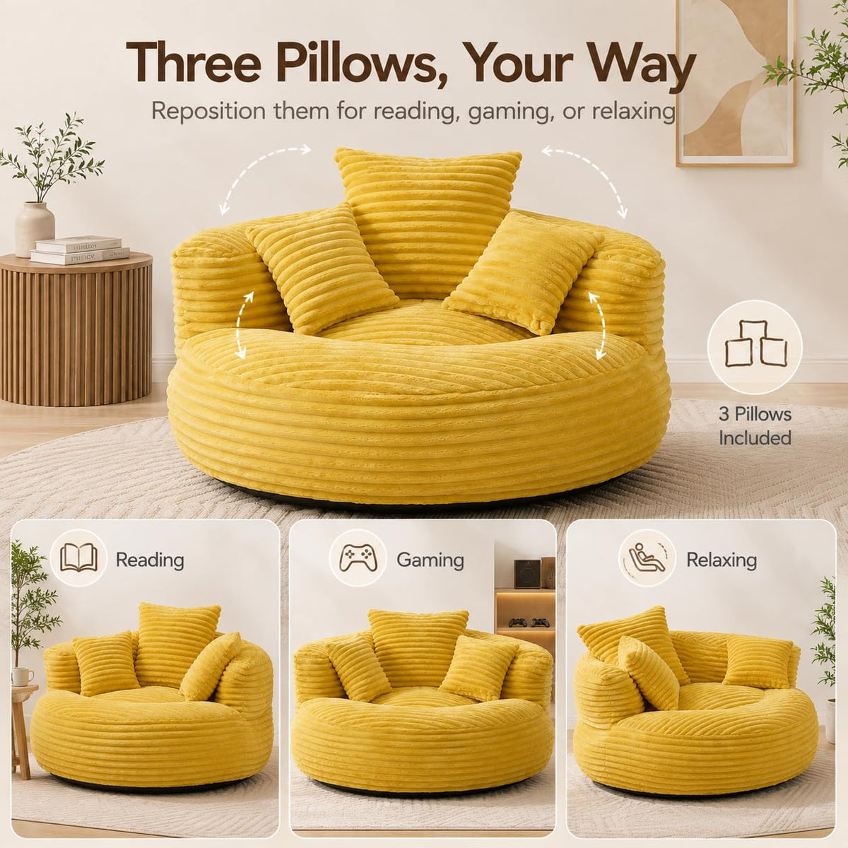 Oversized Mustard Yellow Bean Bag Chair X14069