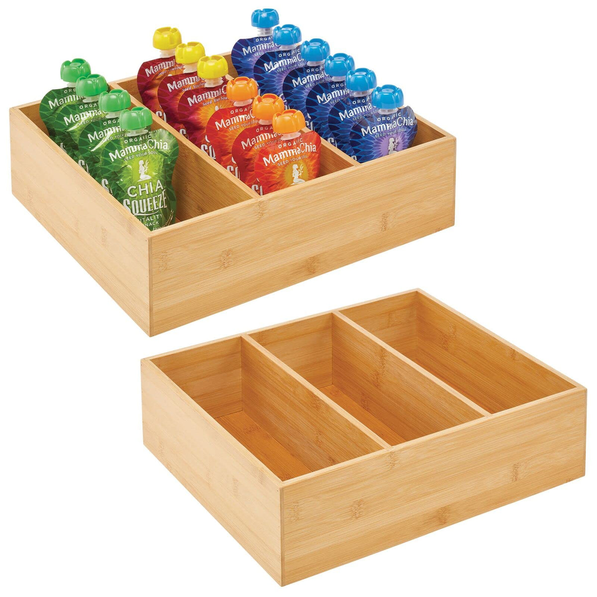 Bamboo 3 Section Stackable Pantry Organizer Bin, 2 Pack P969875