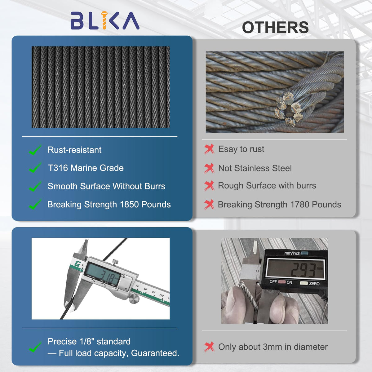 1000FT 1/8" Black Stainless Steel Cable X16254