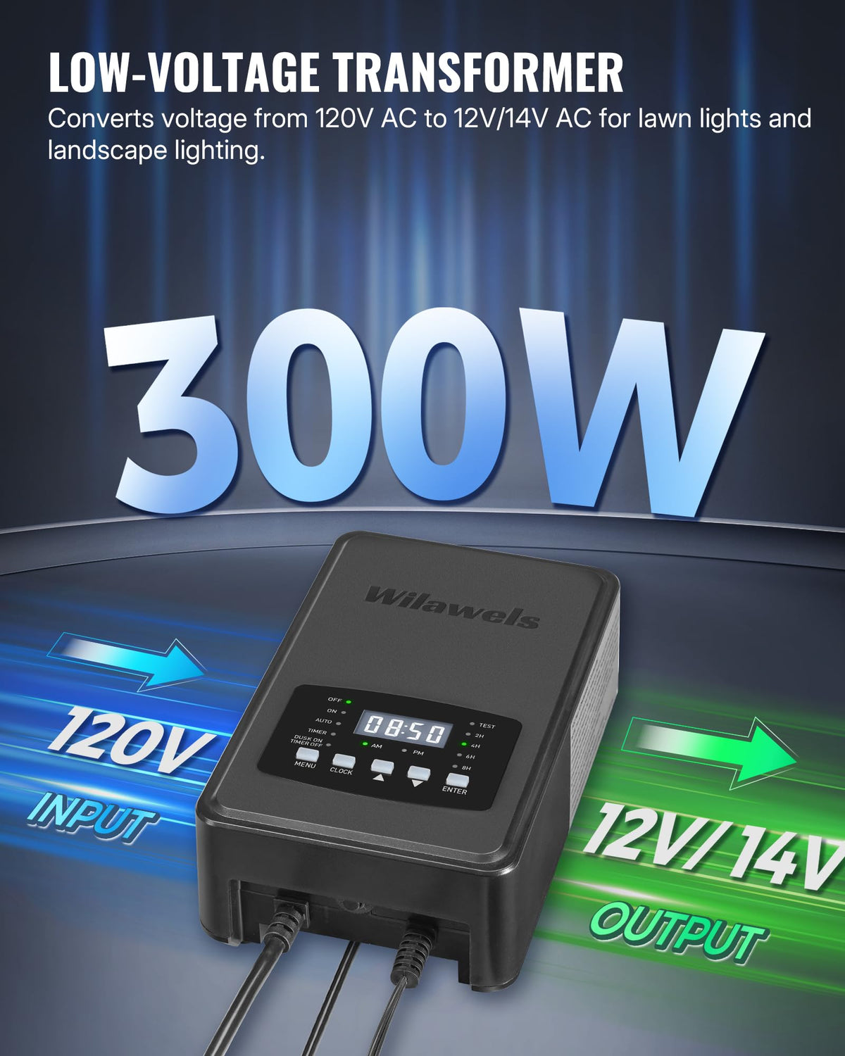 300W Low Voltage Landscape Transformer with Timer and Photocell Sensor F496