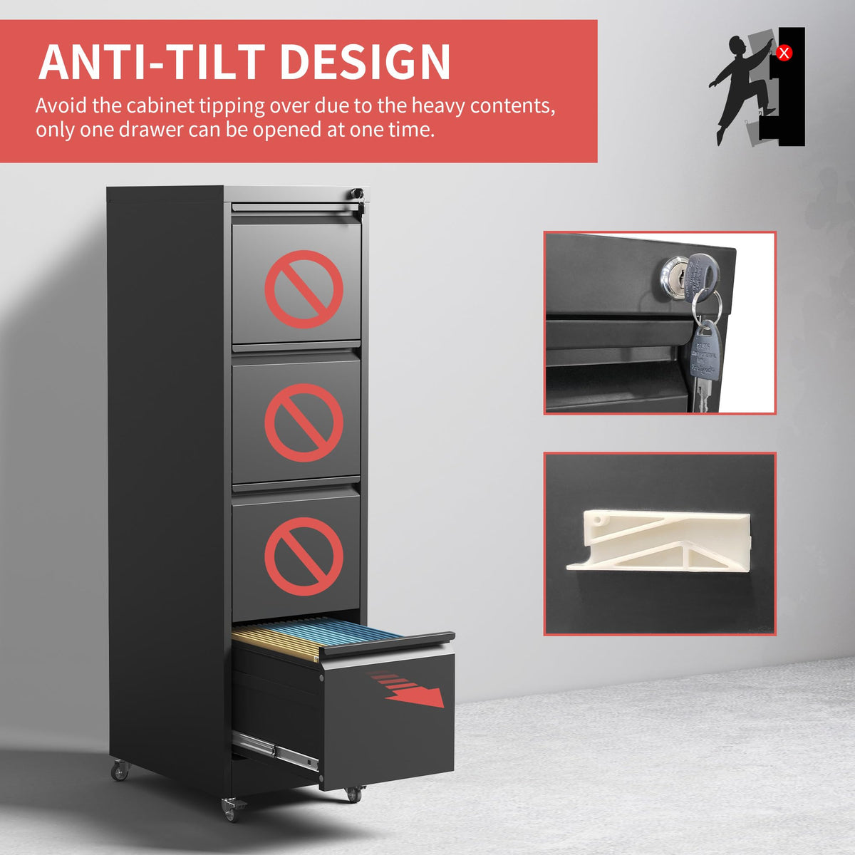 4 Drawer Black Metal File Cabinet with Lock F683