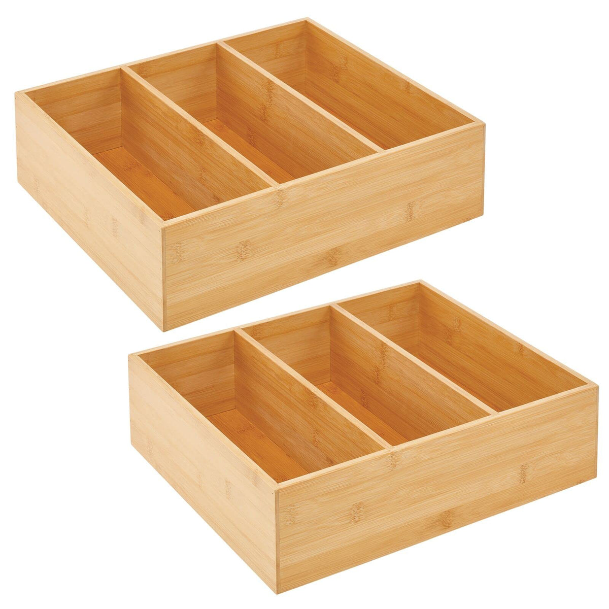 Bamboo 3 Section Stackable Pantry Organizer Bin, 2 Pack P969875