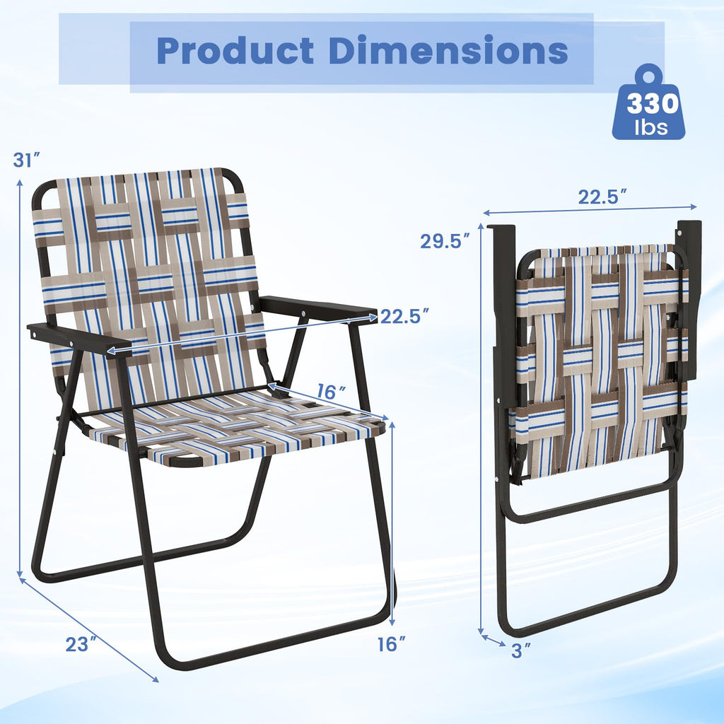 Folding Lawn Chairs Set of 6 Webbed Seat Heavy Duty Metal Frame H27836