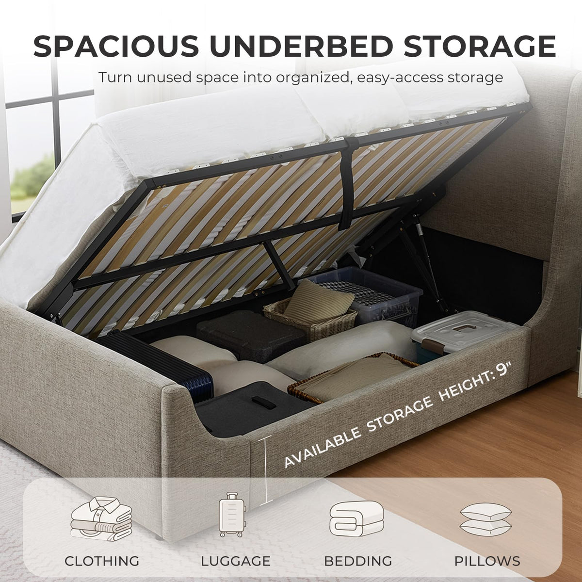 Full Size Lift Up Storage Bed Frame F7185