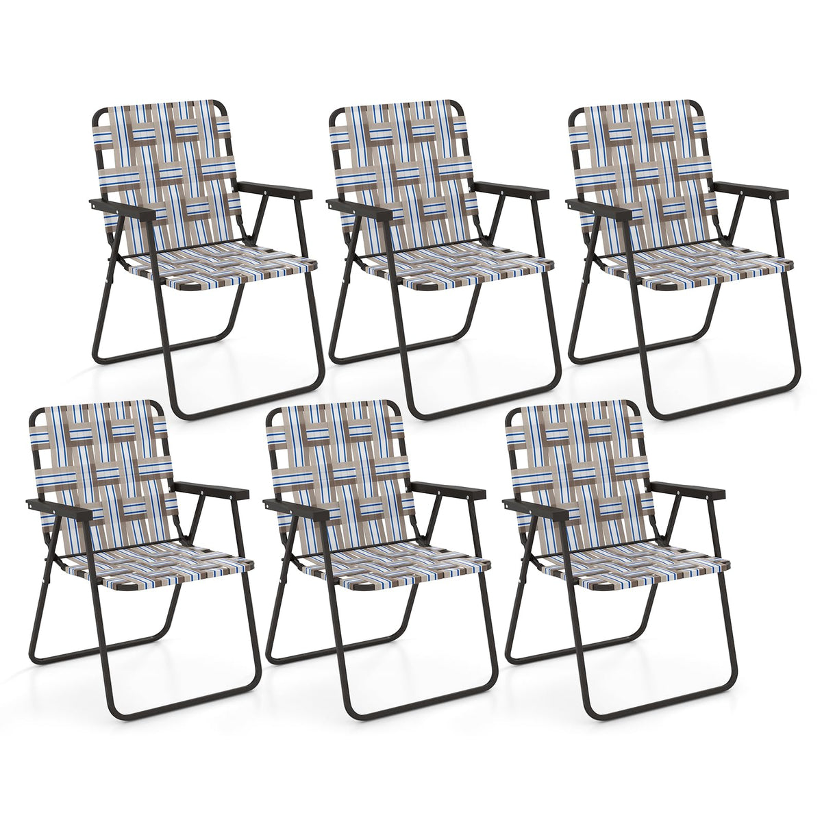 Folding Lawn Chairs Set of 6 Webbed Seat Heavy Duty Metal Frame H27836