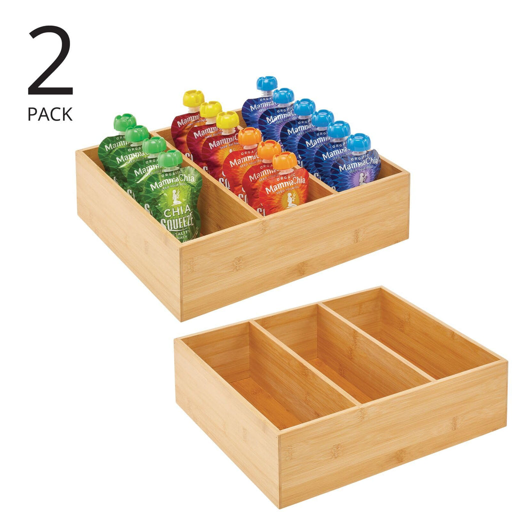 Bamboo 3 Section Stackable Pantry Organizer Bin, 2 Pack P969875