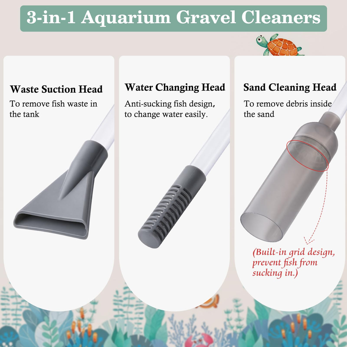 3-in-1 Aquarium Vacuum Gravel Cleaner with Siphon Hose P538023