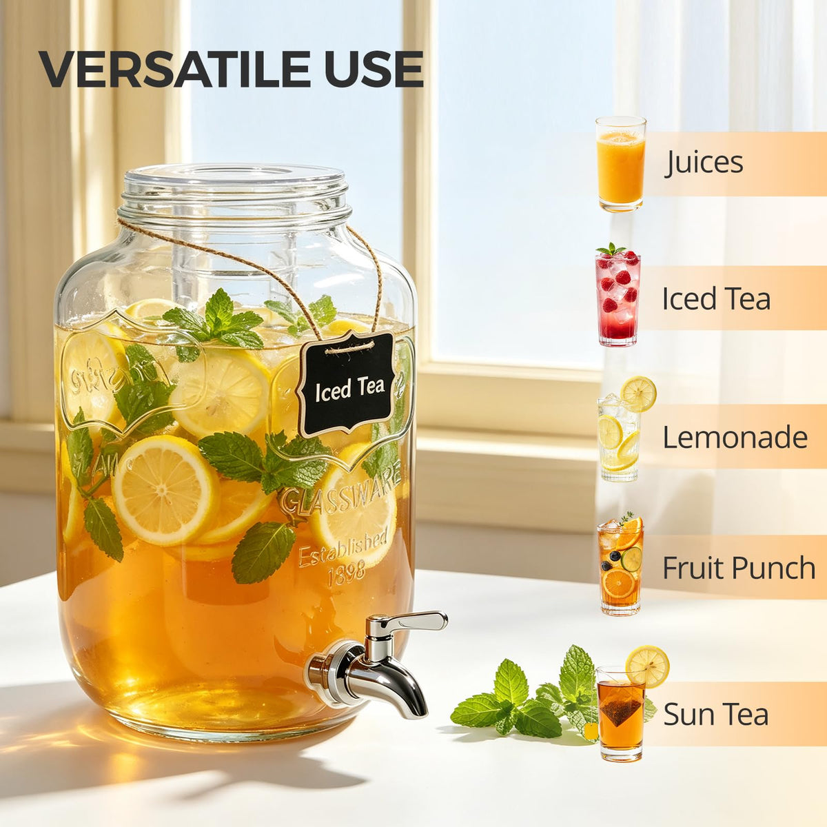 2 Gallon Glass Drink Dispensers, 2 Pack V742671