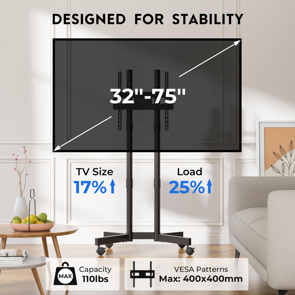 Black Rolling TV Stand for 32-75 Inch TVs L7455