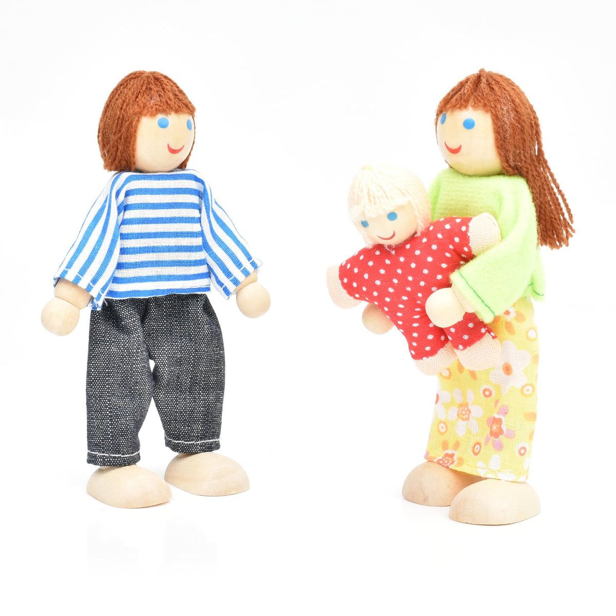 Wooden Dollhouse Dolls Family Set of 7 Miniature Figures and 2 Pets Z725006