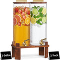 2 Gallon Glass Drink Dispenser with Wood Stand O5856