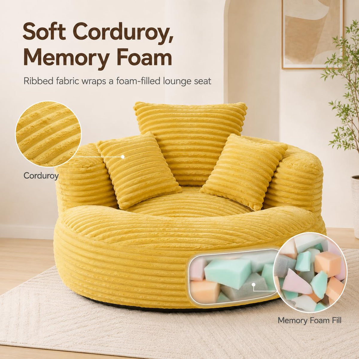 Oversized Mustard Yellow Bean Bag Chair X14069