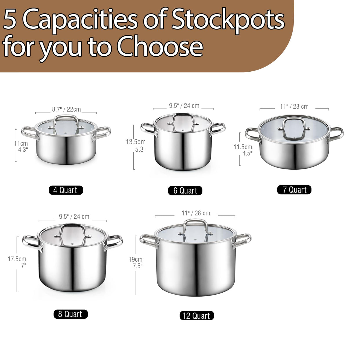 4 Quart Tri-Ply Clad Stainless Steel Stock Pot with Lid C61002