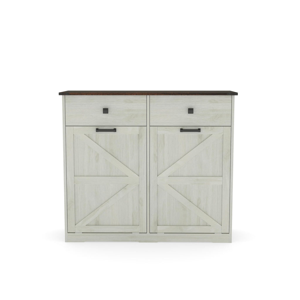 Double Tilt Out Trash Cabinet with Storage Drawers, Antique White K580