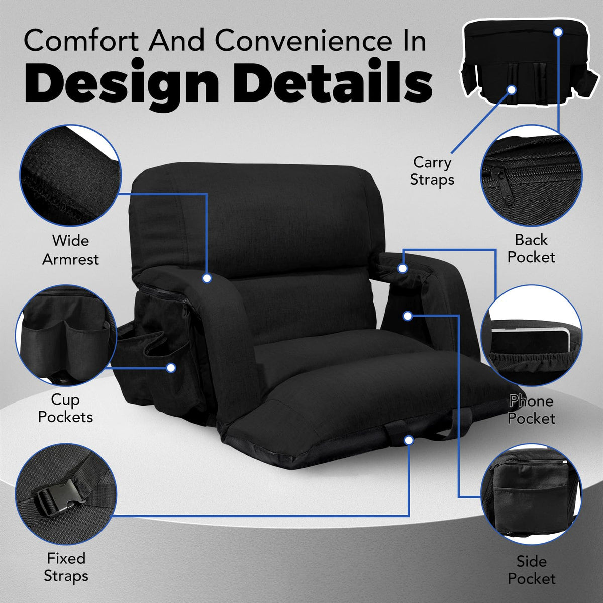 Black Wide Stadium Seats with Back Support N481