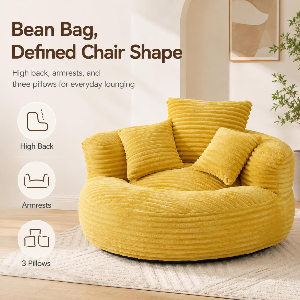 Oversized Mustard Yellow Bean Bag Chair X14069