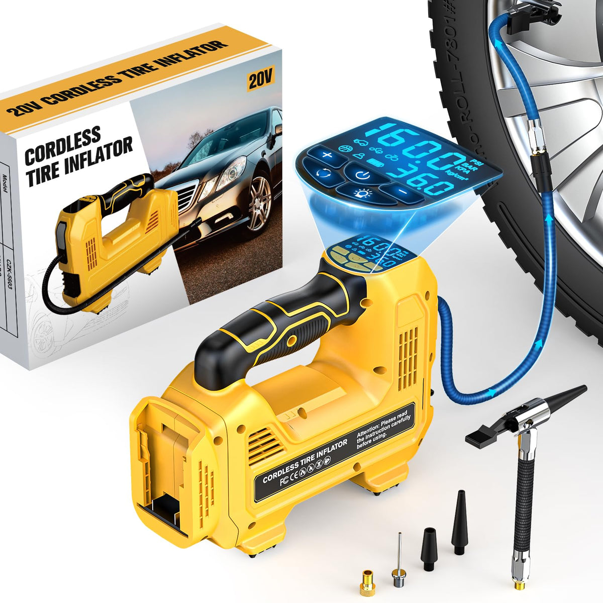 160PSI Cordless Tire Inflator Air Compressor Portable Handheld Air Pump with Digital Pressure Gauge C810