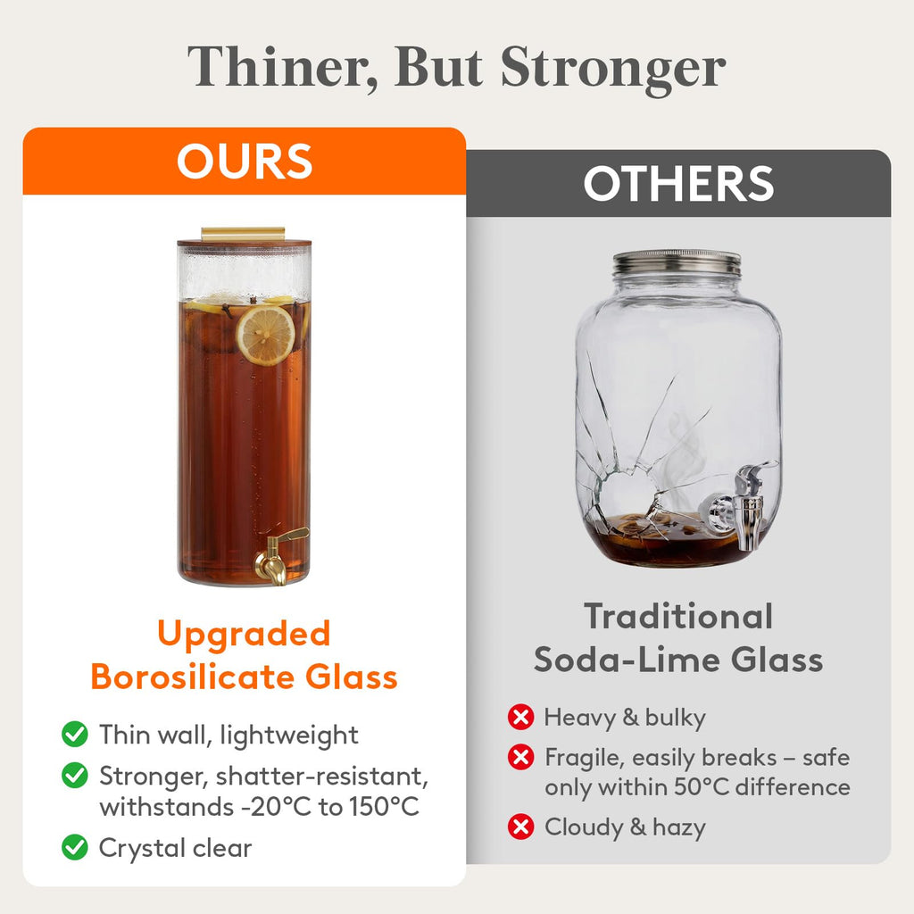 2 Gallon Glass Drink Dispenser with Wood Stand O5856
