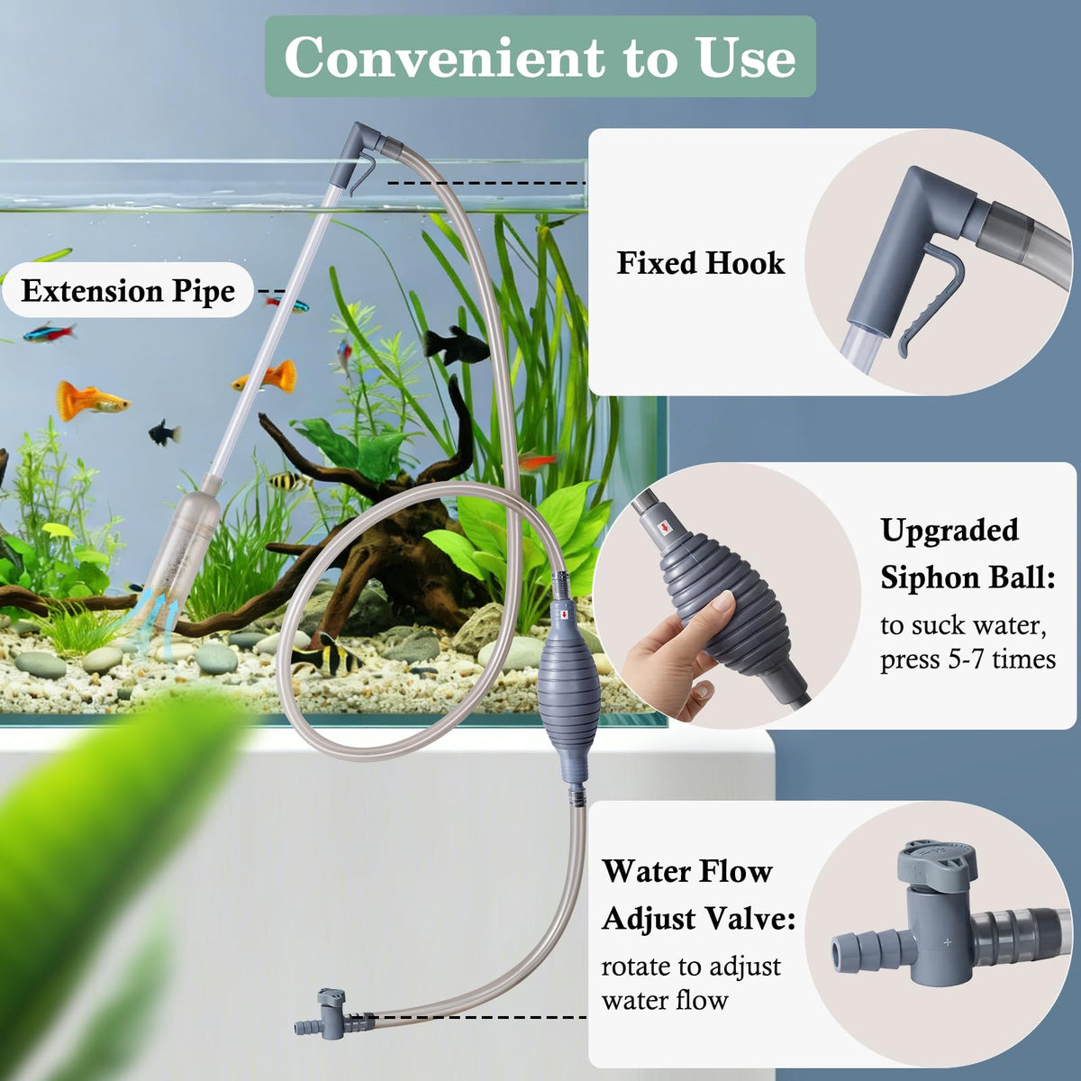 3-in-1 Aquarium Vacuum Gravel Cleaner with Siphon Hose P538023