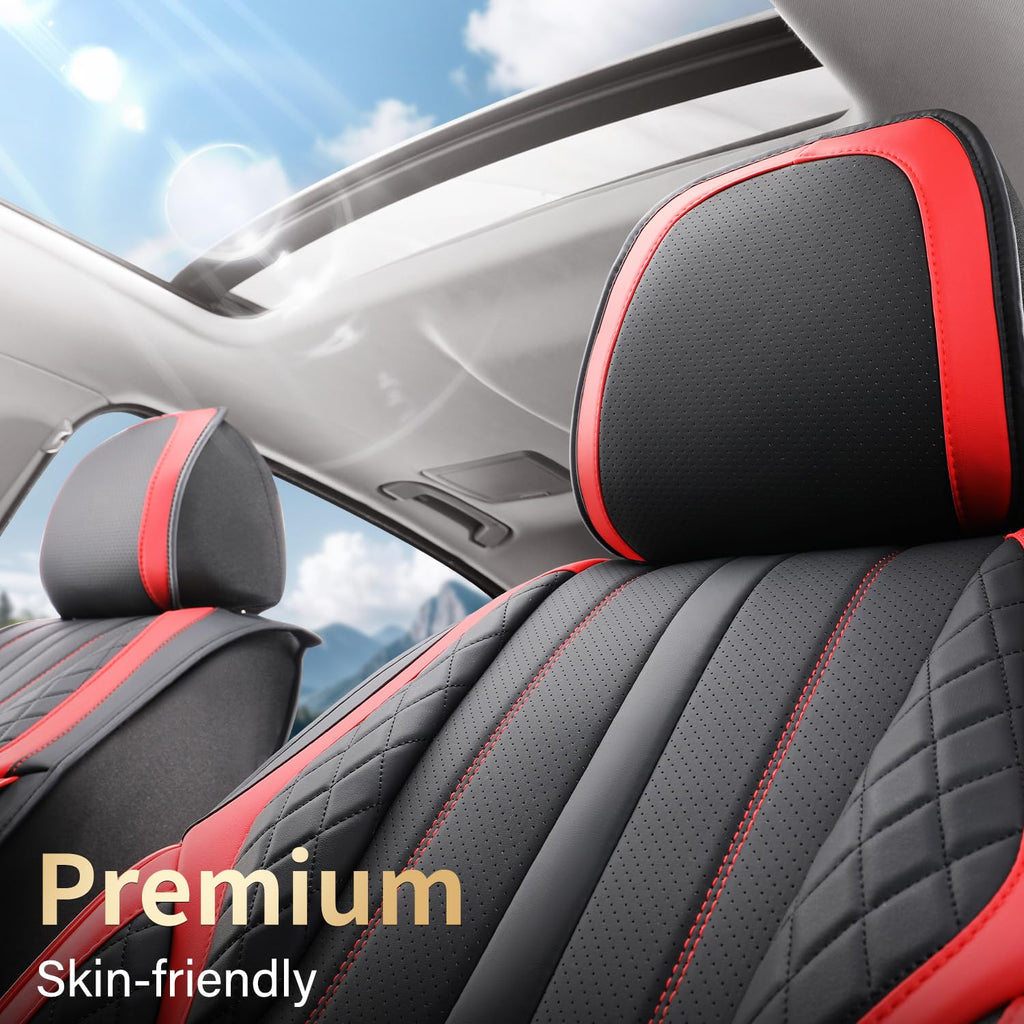 Nappa Leather Car Seat Covers Full Set 5-Seats Black Red U4460