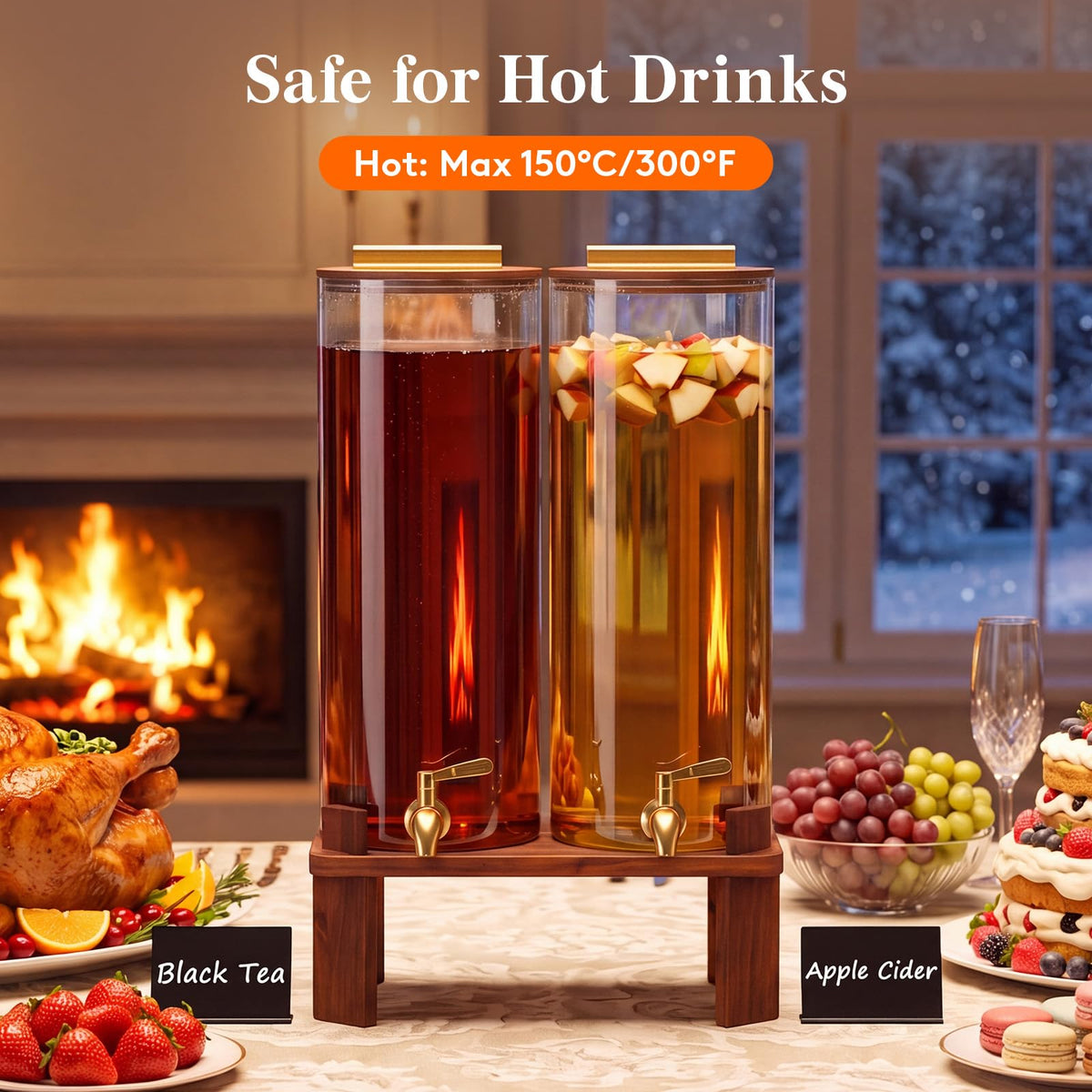 2 Gallon Glass Drink Dispenser with Wood Stand O5856