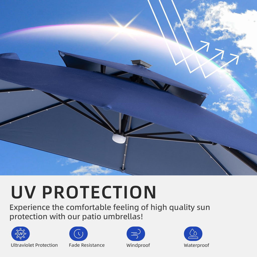 9x9 FT Cantilever Offset Patio Umbrella with Lights & Base L40450