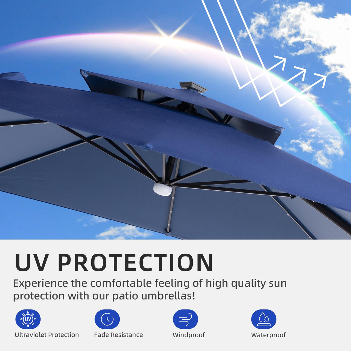 9x9 FT Cantilever Offset Patio Umbrella with Lights & Base L40450