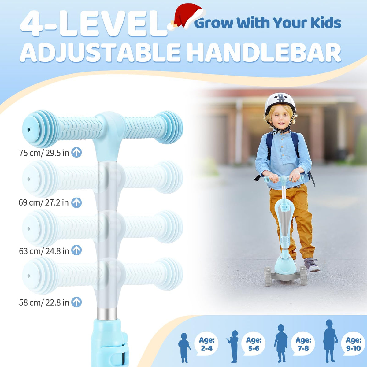 2 in 1 Kids Scooter with Seat, LED Light-Up Wheels, 4 Adjustable Heights K273