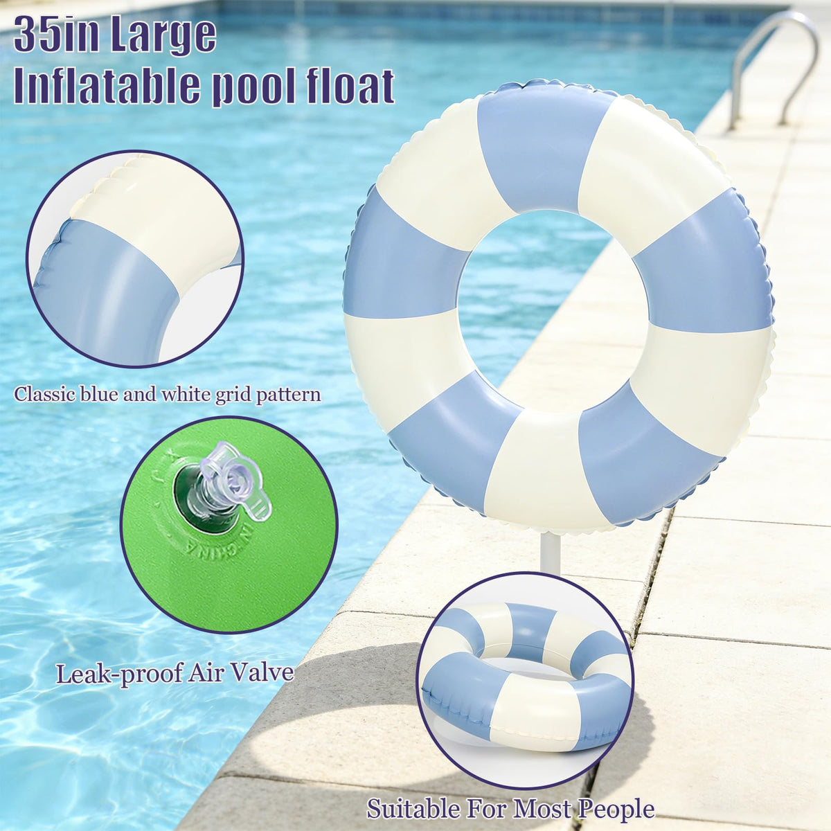 4Pcs Inflatable Pool Float 31 Inch Striped Swim Rings J278576