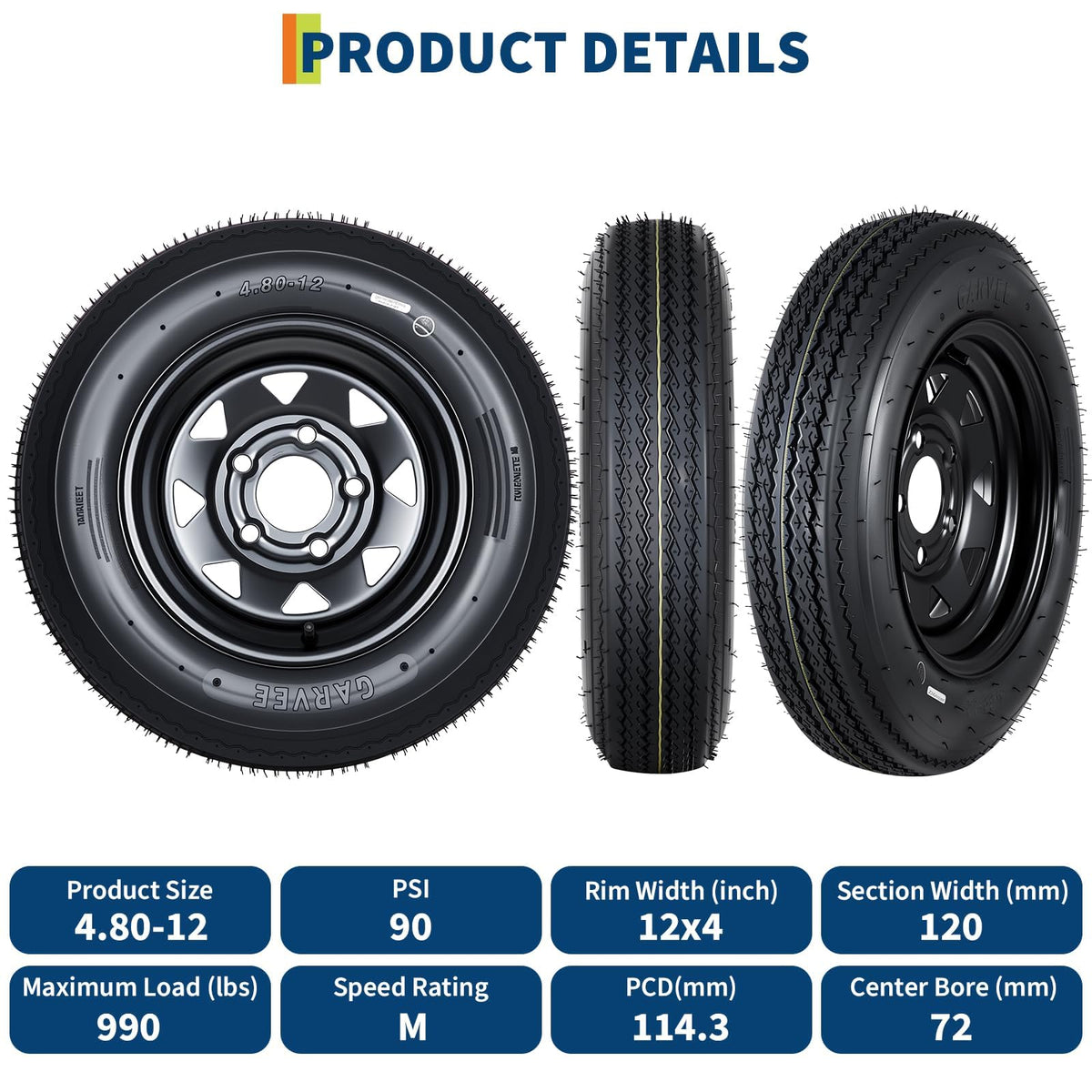 2-Pack 4.80-12 Trailer Tires with 12" Rims X768