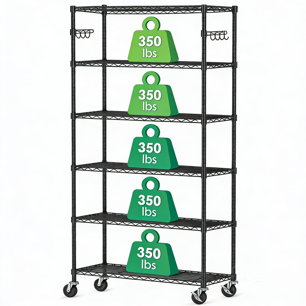 6 Tier Wire Metal Shelving Rack with Wheels V501023