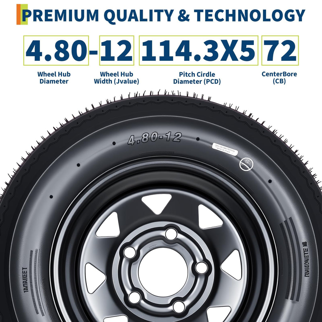 2-Pack 4.80-12 Trailer Tires with 12" Rims X768