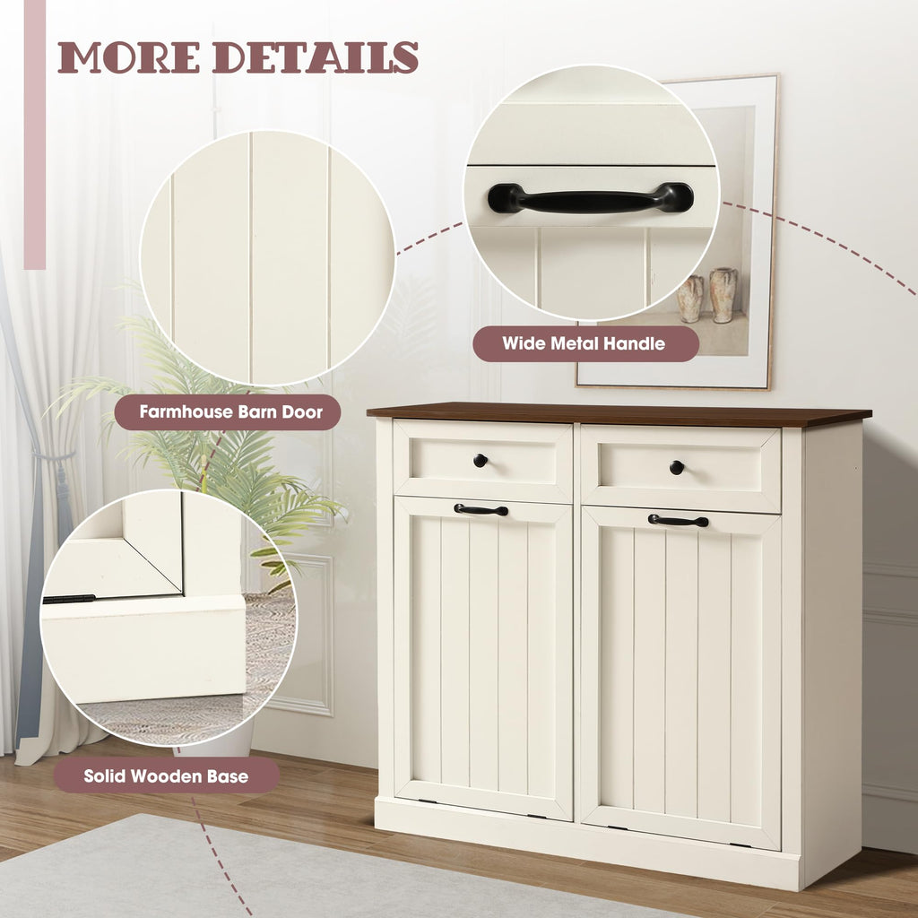 White 22 Gallon Wooden Laundry Hamper Cabinet with 2 Drawers X967906