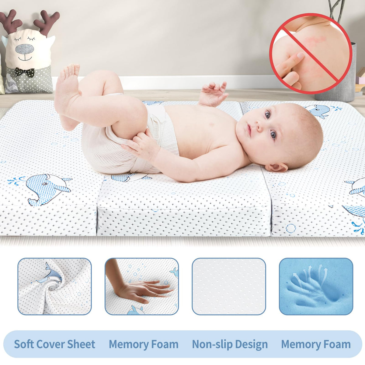 Pack and Play Mattress, 38"x26" Trifold Memory Foam Y827