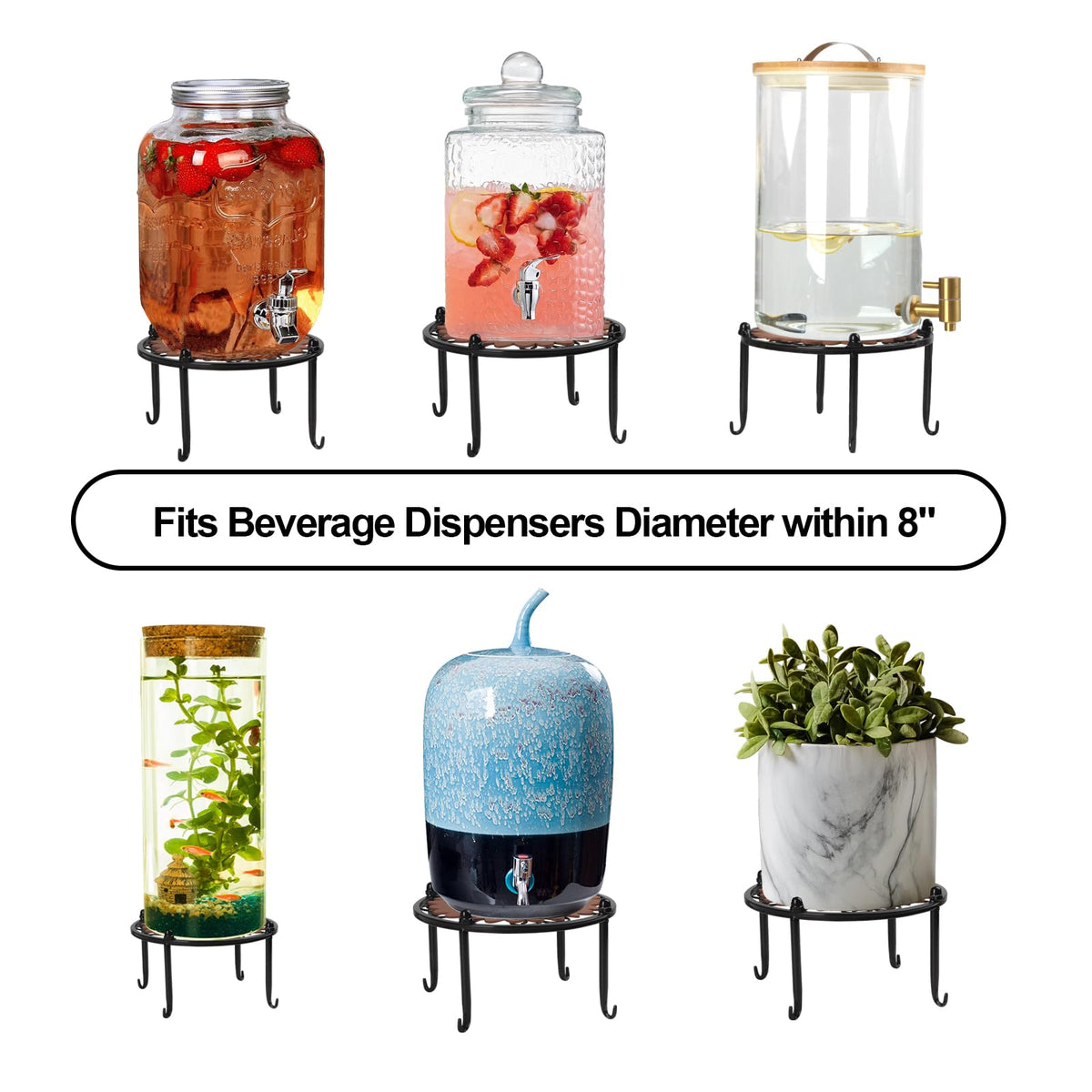 Black Metal Beverage Dispenser Stand, Max Diameter 8" Z967849