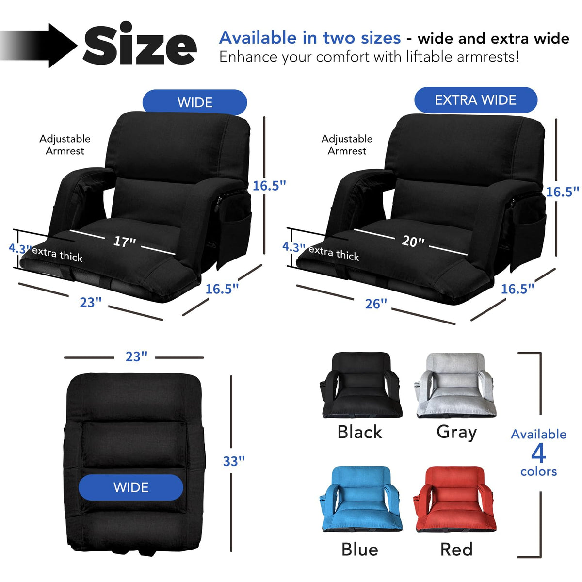 Black Wide Stadium Seats with Back Support N481