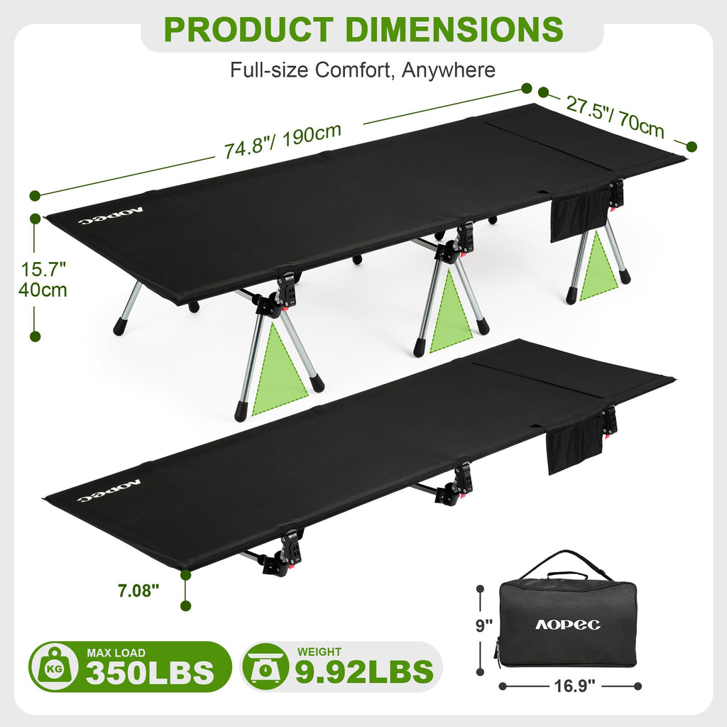 Height Adjustable Black Camping Cot X770940