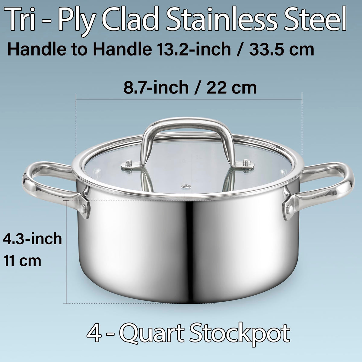 4 Quart Tri-Ply Clad Stainless Steel Stock Pot with Lid C61002