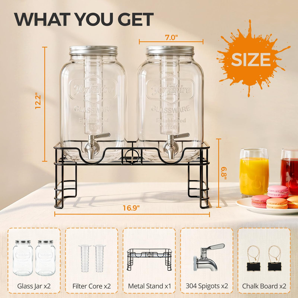 2 Gallon Glass Drink Dispensers, 2 Pack V742671