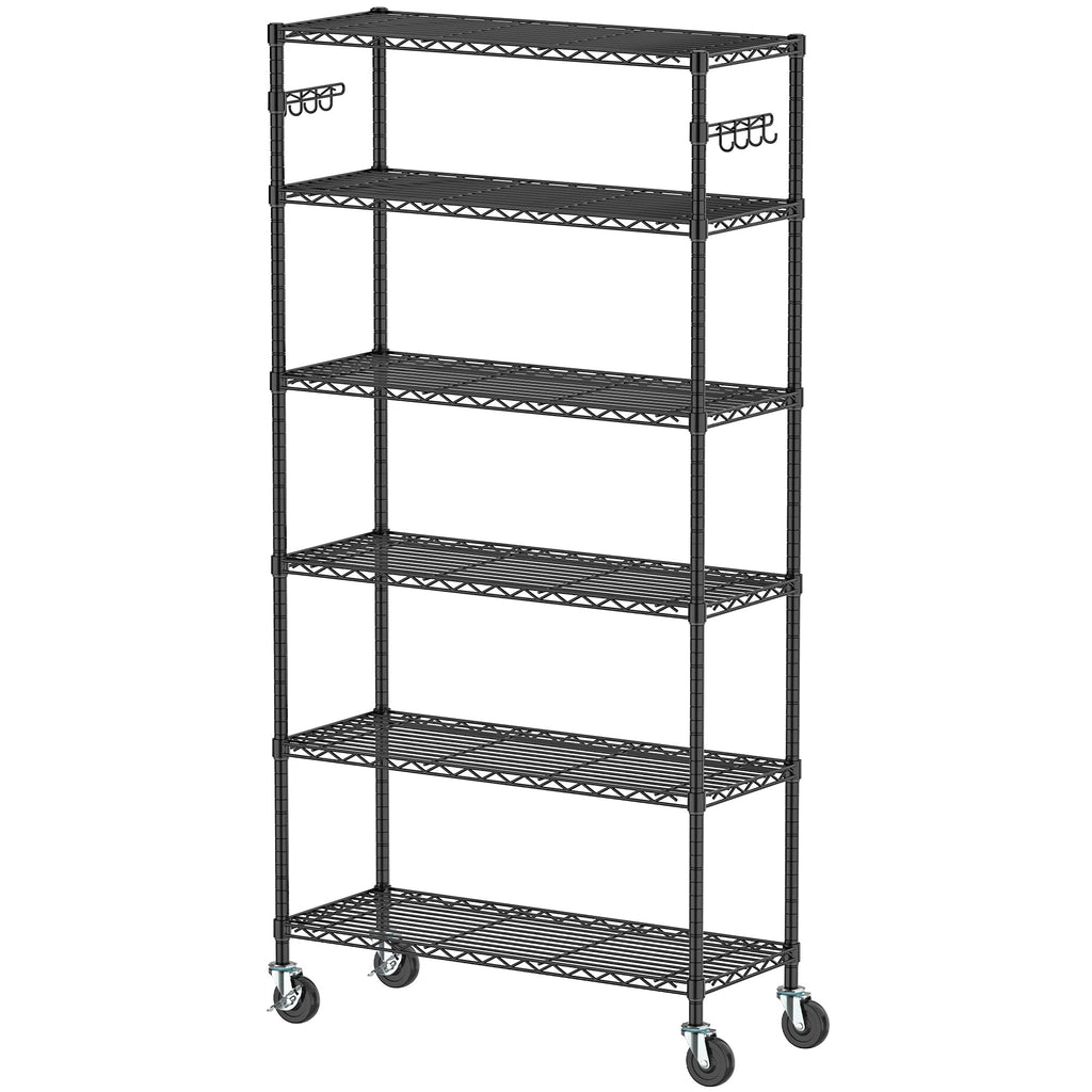 6 Tier Wire Metal Shelving Rack with Wheels V501023