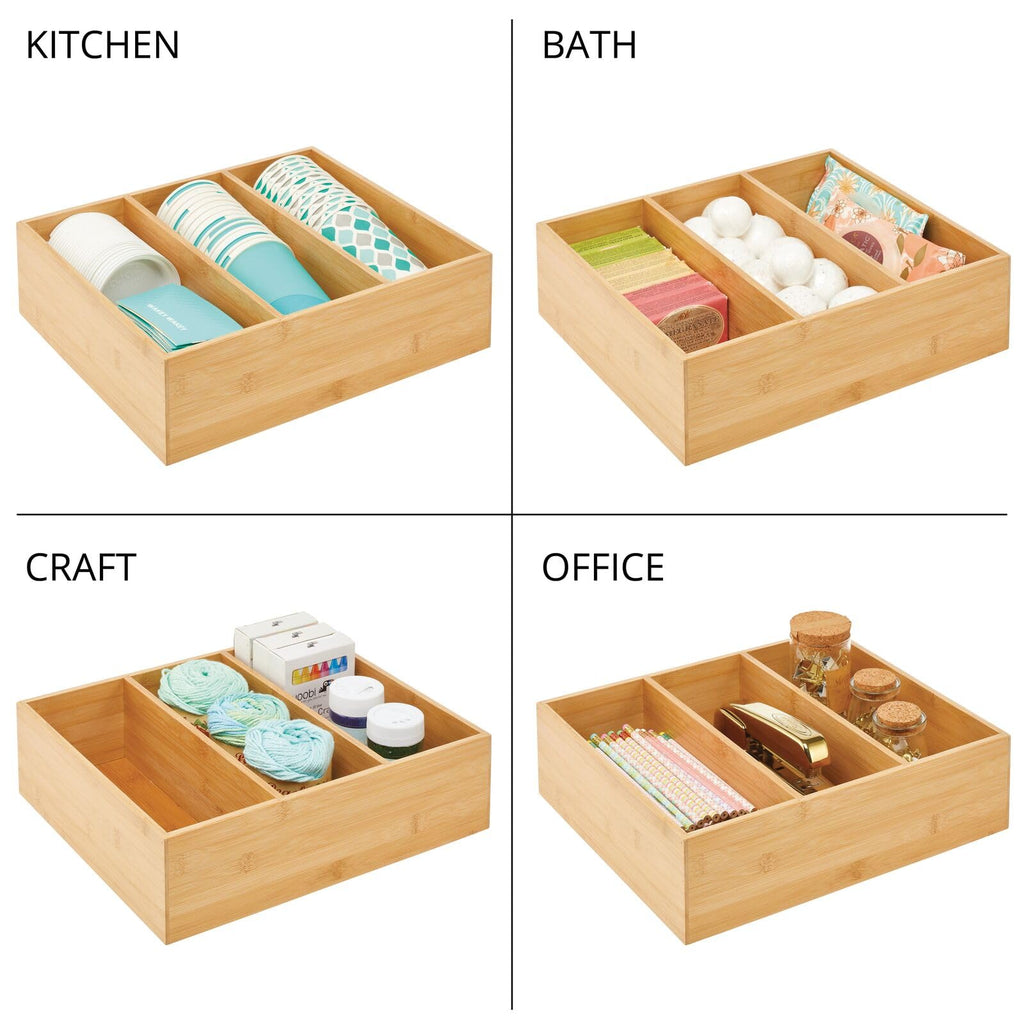 Bamboo 3 Section Stackable Pantry Organizer Bin, 2 Pack P969875